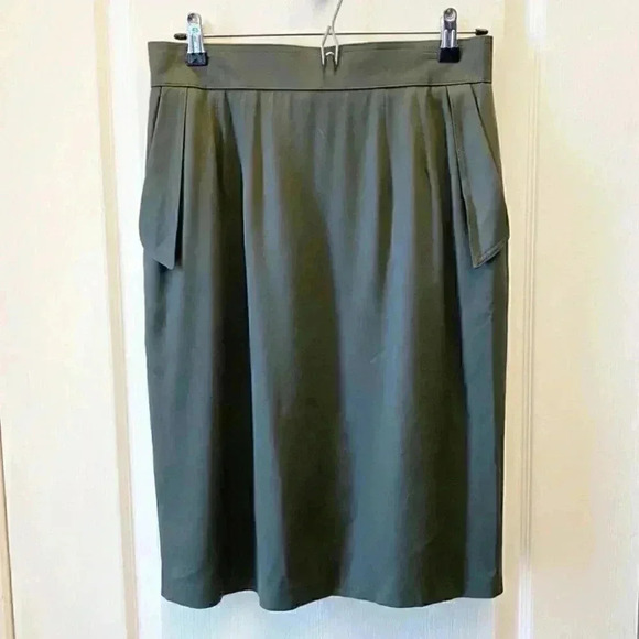Vintage Wool Pencil Skirt Side Pockets Lined Green Size 10 - Picture 3 of 16